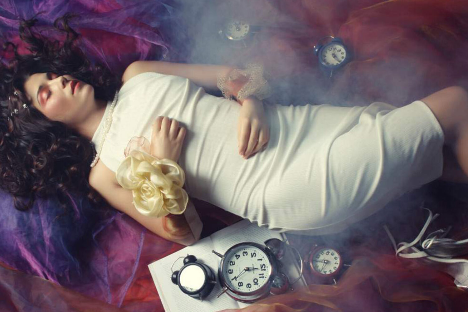 beautiful young woman lay on organza. Sleeping beauty.