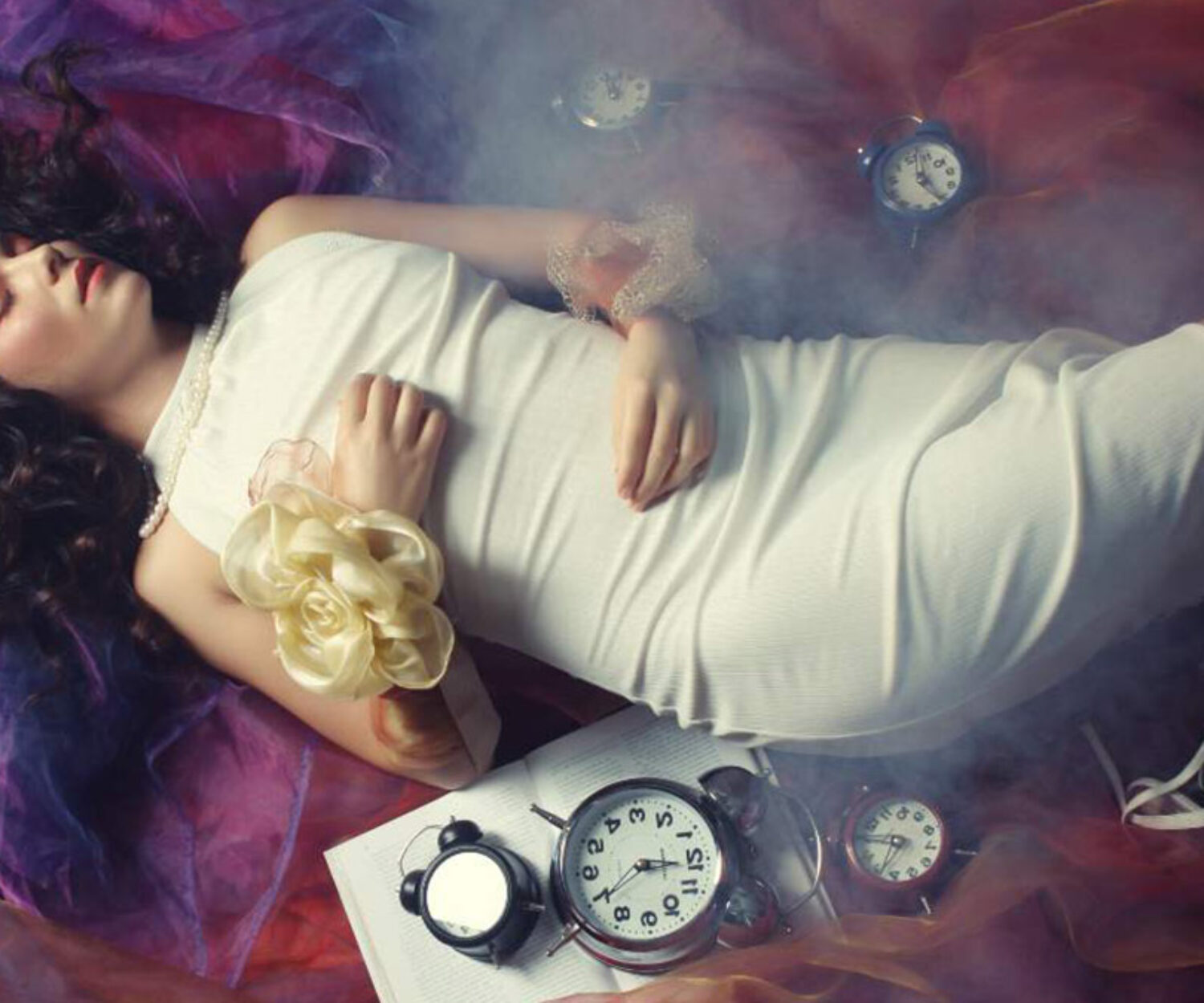 beautiful young woman lay on organza. Sleeping beauty.